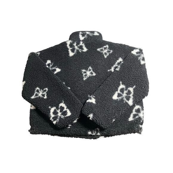 Wild Fable High Neck Long Sleeve Black & White Butterflies Fuzzy Coat Zip Up - Picture 2 of 7